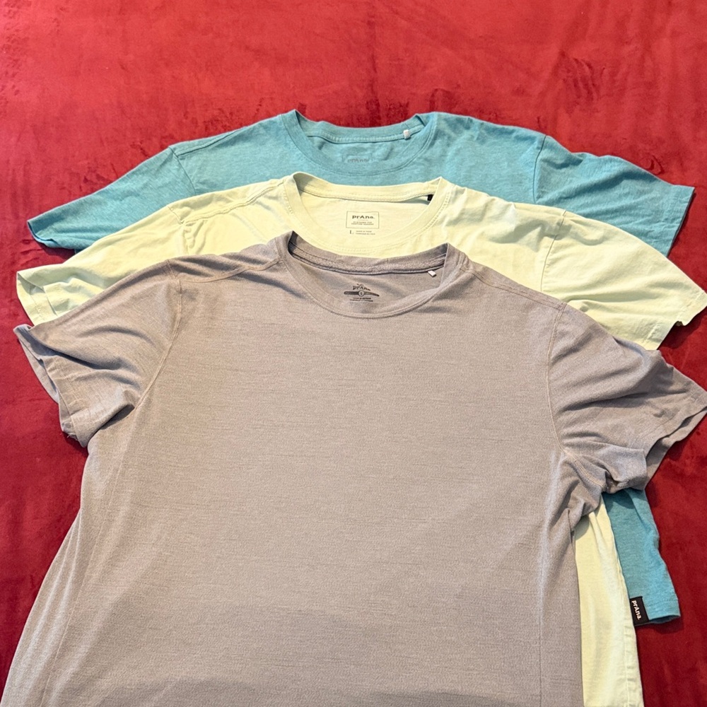 Prana Men's Short Sleeve T-Shirt Set - Gray, Light Green, Blue